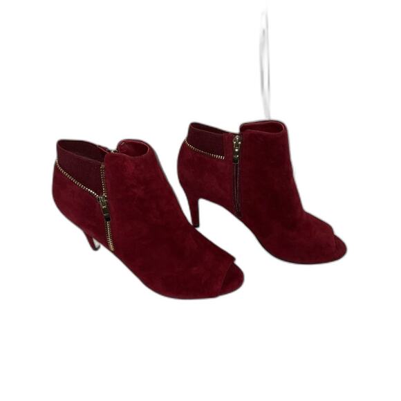 Marc Fisher Zipper Red Suede Peeptoe Booties Size 9.5 - Picture 3 of 7